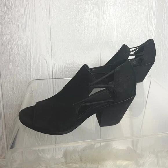 EILEEN FISHER “Nikki” Black Leather Open-Toe Booties US 7.5 - Picture 5 of 9